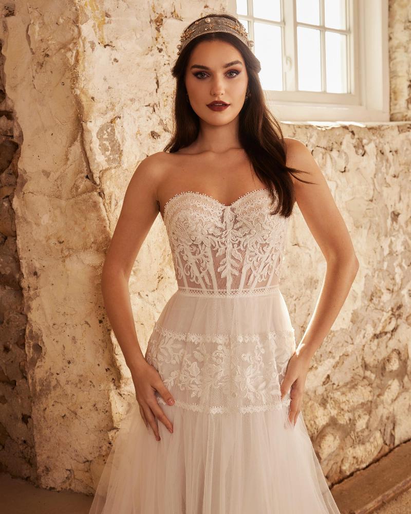 Lp2239 a line boho wedding dress with sleeves or strapless sweetheart neckline6